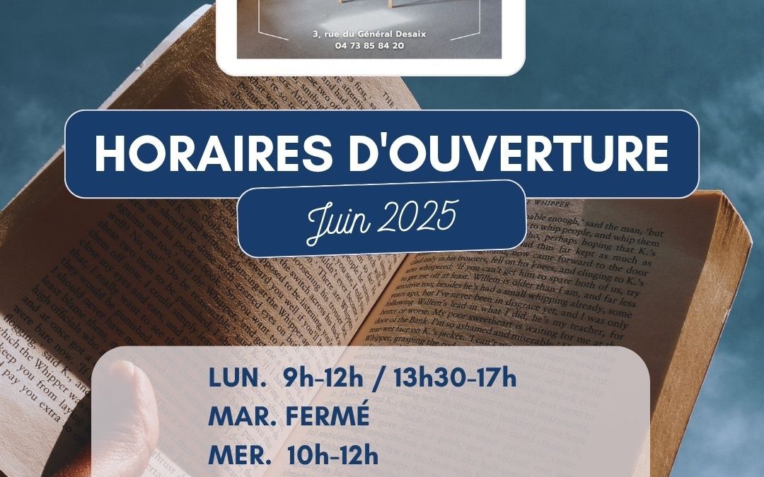 Horaires de la bibliothèque – juin 2025