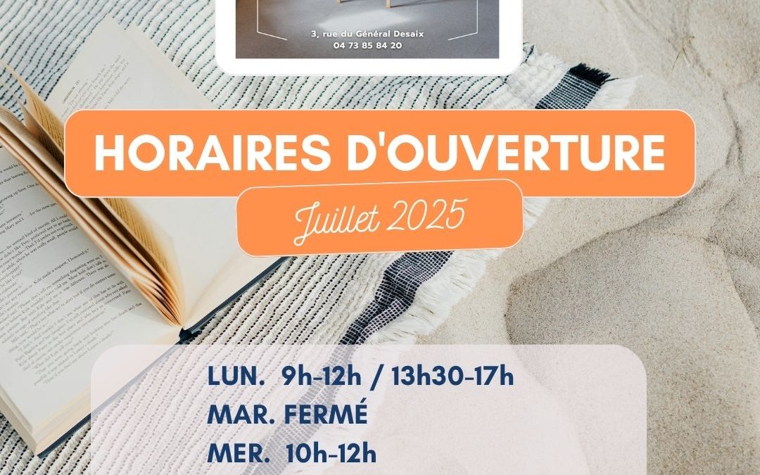 Horaires de la bibliothèque – juillet 2025