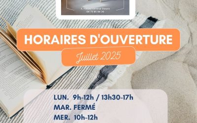 Horaires de la bibliothèque – juillet 2025