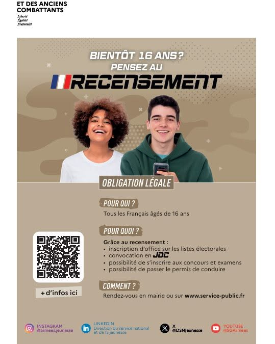 Recensement citoyen dès 16 ans