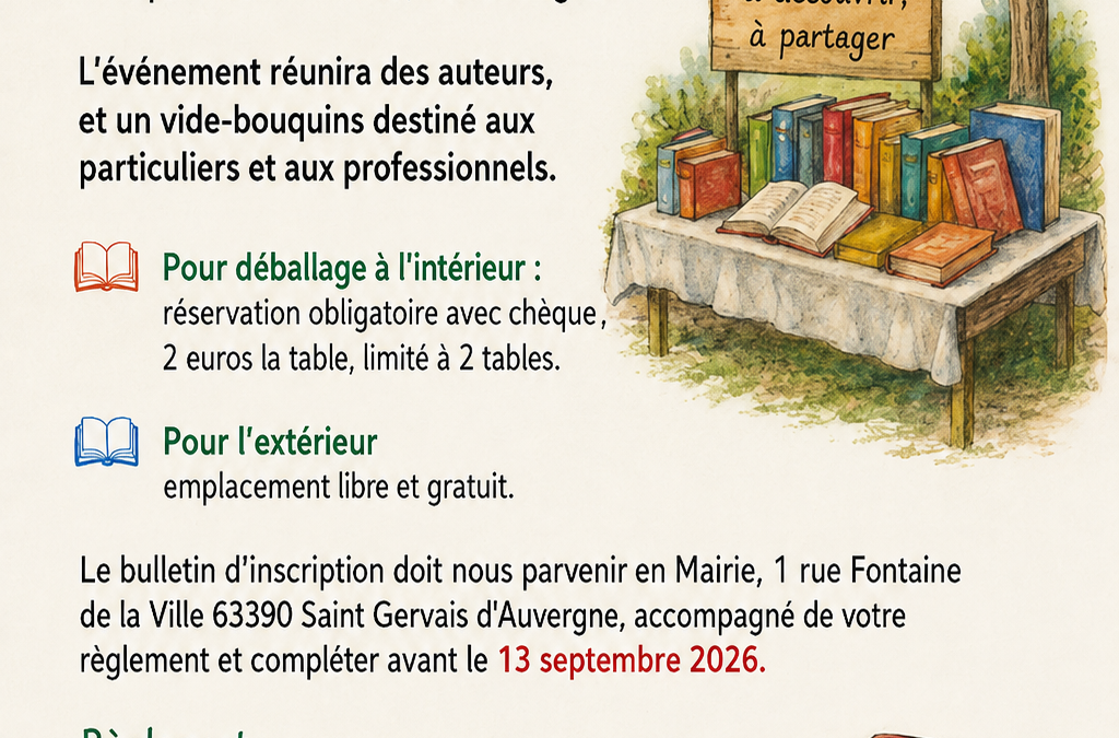 Le bulletin d’inscription est disponible dès maintenant pour le vide bouquins