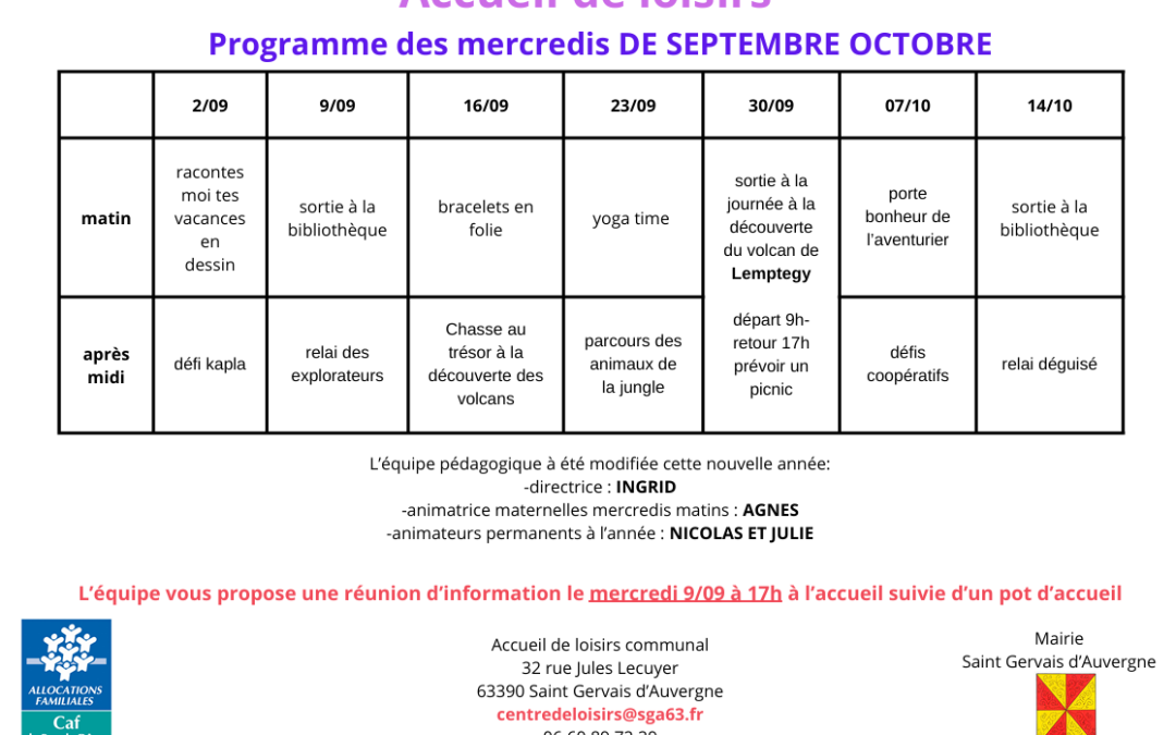 RÉUNION D’INFORMATION – CENTRE DE LOISIRS